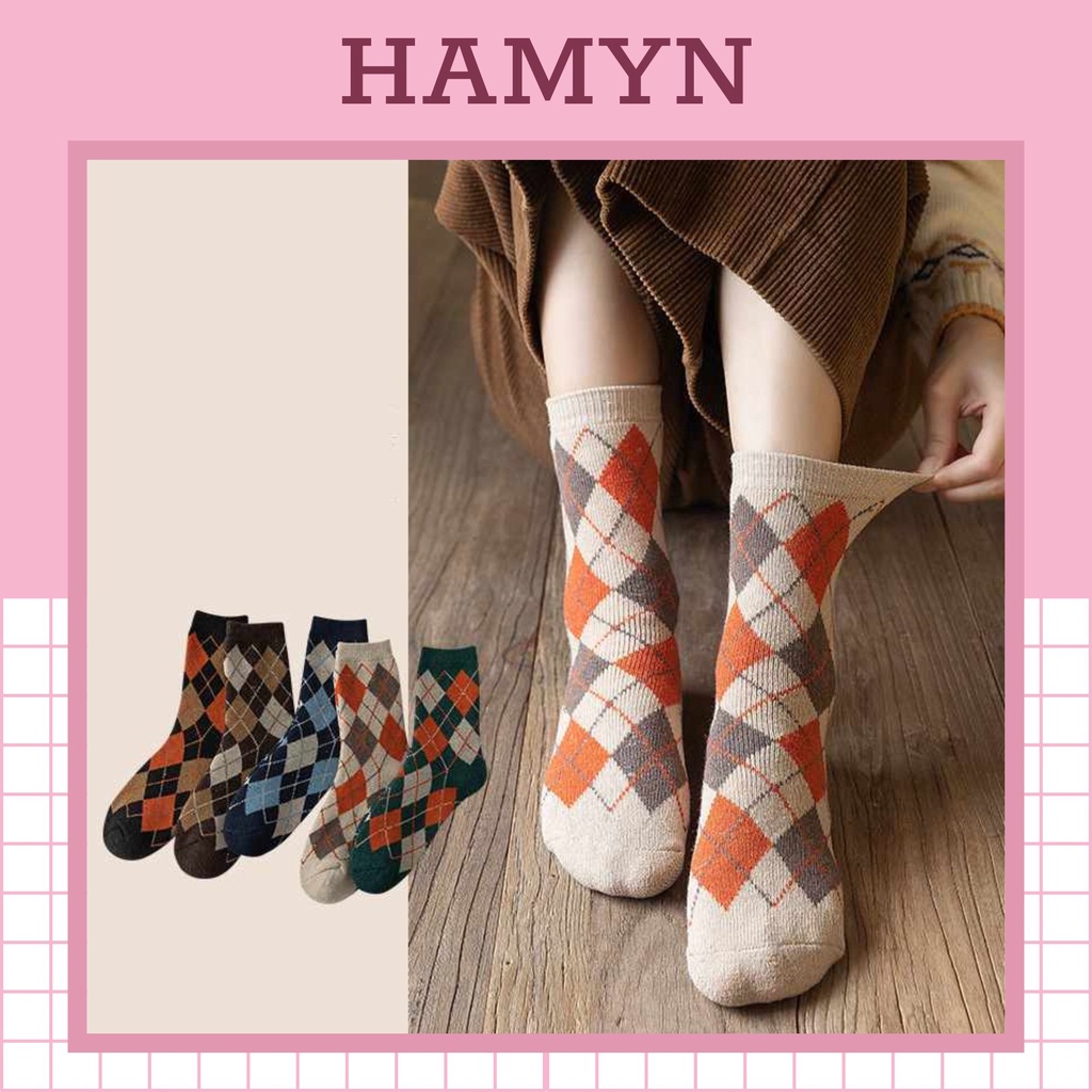 Tất vớ cổ cao quả trám chất len gân tăm dày dặn phong cách unisex HAMYN