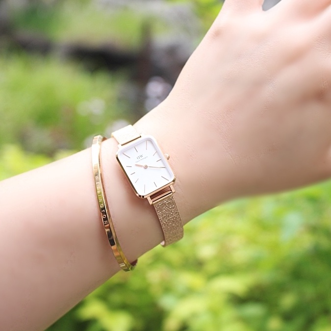 Đồng Hồ Nữ Daniel Wellington Quadro Pressed Melrose White & Vòng Tay Classic Cuff V1 DW Chính Hãng - OtisWatch