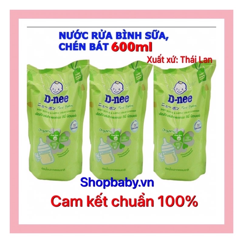 Combo 3 túi nước rửa bình sữa và rau củ Dnee 600ml date mới