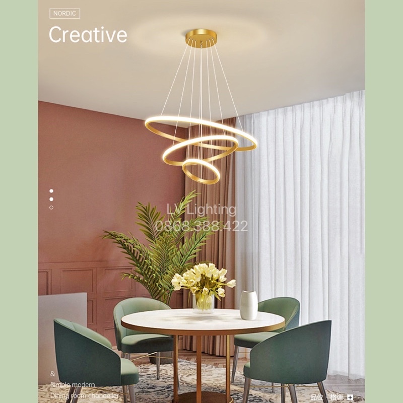 Đèn Thả Bàn Ăn - Đèn Thả Phòng Khách dạng 3 vòng kích thước 60/40/20cm dùng bóng led đổi 3 màu mã 712/6-4-2