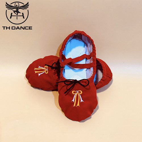 Giày múa Ballet trẻ em | Giày múa ballet màu đỏ thêu nơ