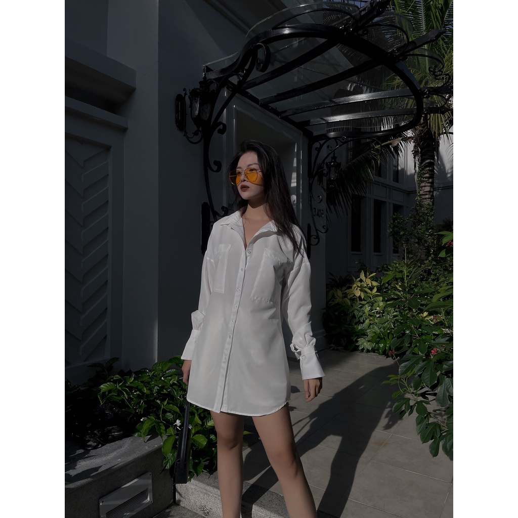Áo sơmi trắng oversize Boa Oversized Shirt thắt nơ tay, sang trọng