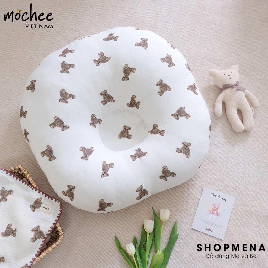 Gối Chống Trào Ngược MOCHEE Chất Vải 100% Cotton Và Bông Microfiber Mềm Mại Giúp Con Không Dặc, Trớ