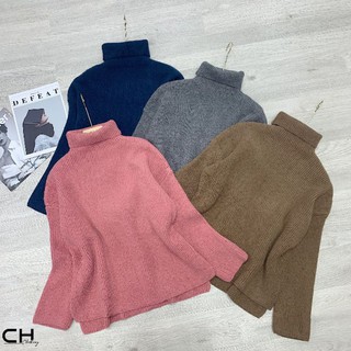 Sẵn hồng Áo len nữ màu hồng cổ lọ oversize quảng châu áo len cánh dơi siêu dày h