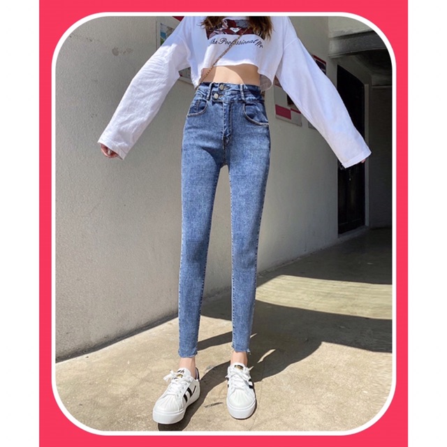 [Size Đại 32-36] Quần Dài Jeans 2 Nút Lưng Siêu Cao Trên Rốn - Tôn Dáng Gọn Eo Bụng / Co Giãn Mạnh