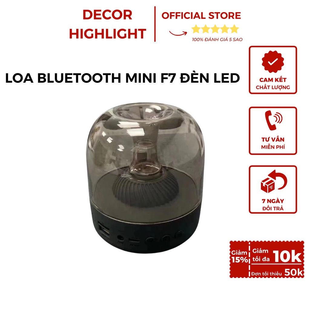 Loa bluetooth f7 đèn led mini trong suốt tích hợp micro cho cuộc gọi điện thoại