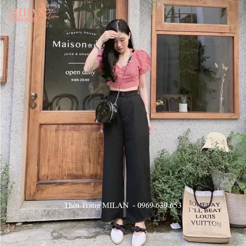 Quần culottes đũi dáng dài ống rộng khóa thật lưng cao cạp chun - Quần đũi ống suông lưng thun vải mềm đi biển công sở