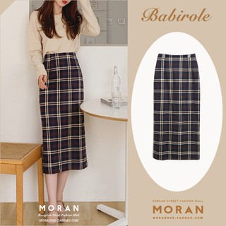 (ORDER) Chân váy MORAN cạp cao dáng dài bút chì kẻ sọc caro style công sở thanh lịch Hàn Quốc