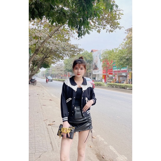 Áo khoác bomber pha viền