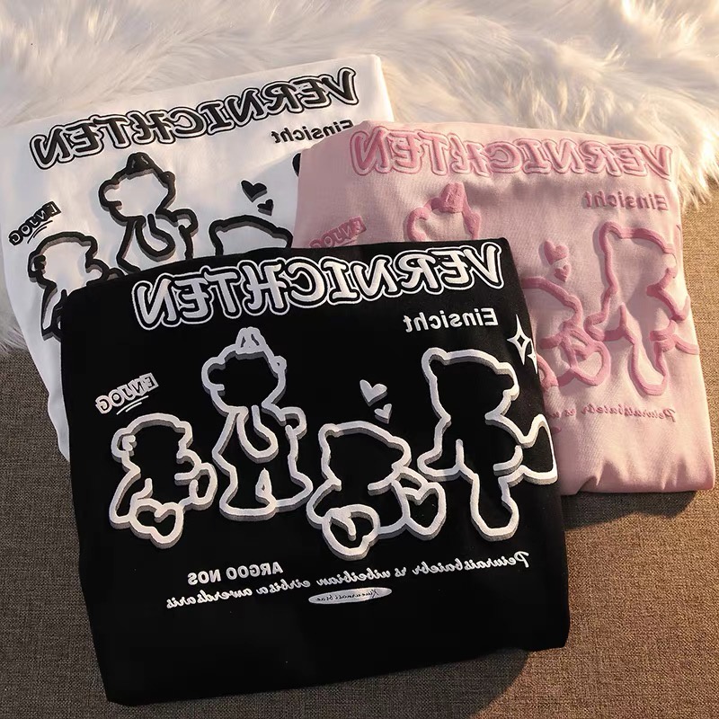 Áo thun SUXI cổ tròn dáng rộng in họa tiết hoạt hình thời trang mùa hè dành cho nữ