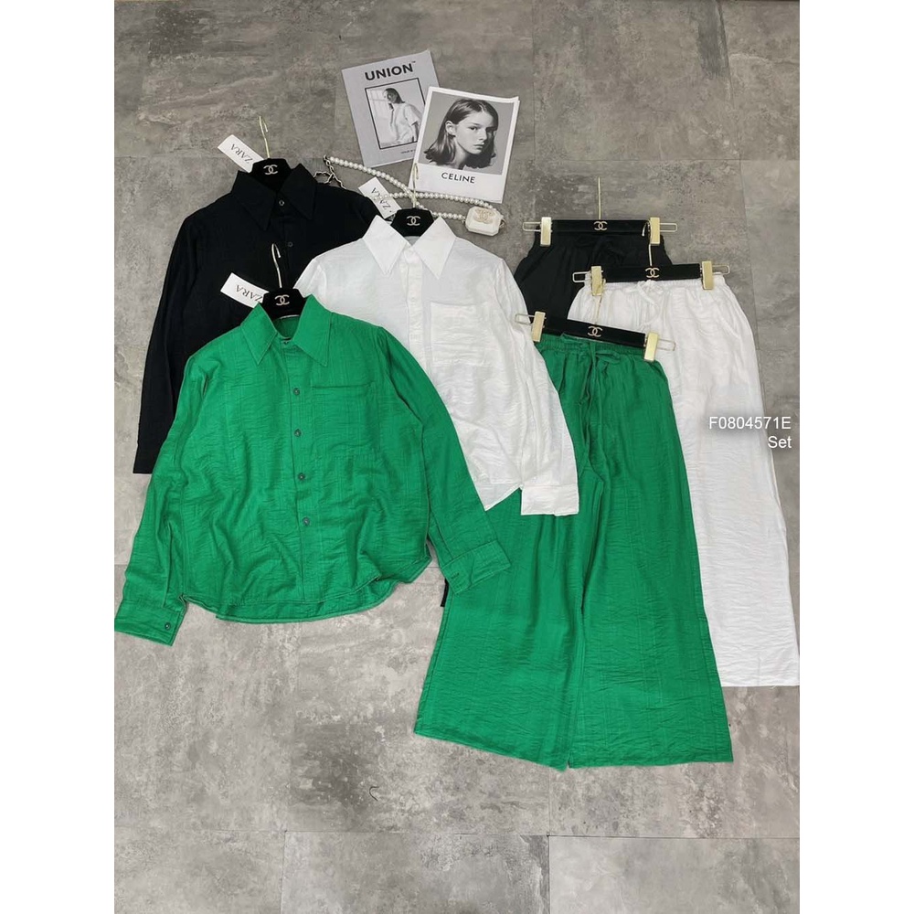 Set đũi áo sơ mi tay dài phối quần suông!