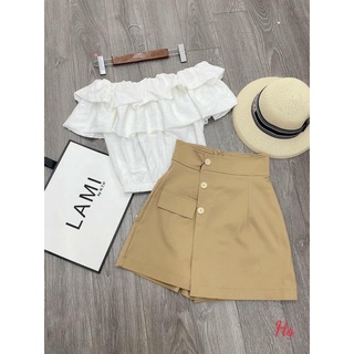 Áo croptop trễ vai 2 tầng cộc tay bồng bánh bèo, áo trắng trần nữ tính