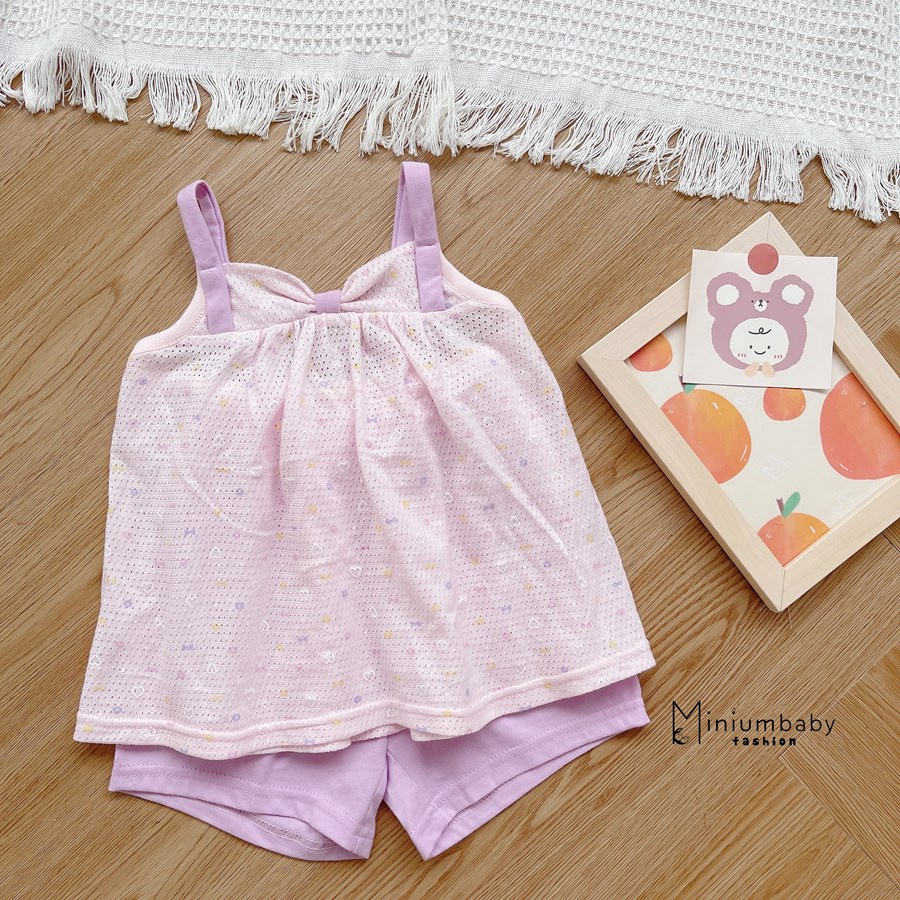 Bộ 100% cotton 2 dây xinh xắn mặc mùa hè cho bé gái miniumbabyfashion, set trẻ em mềm, mát- SB1596