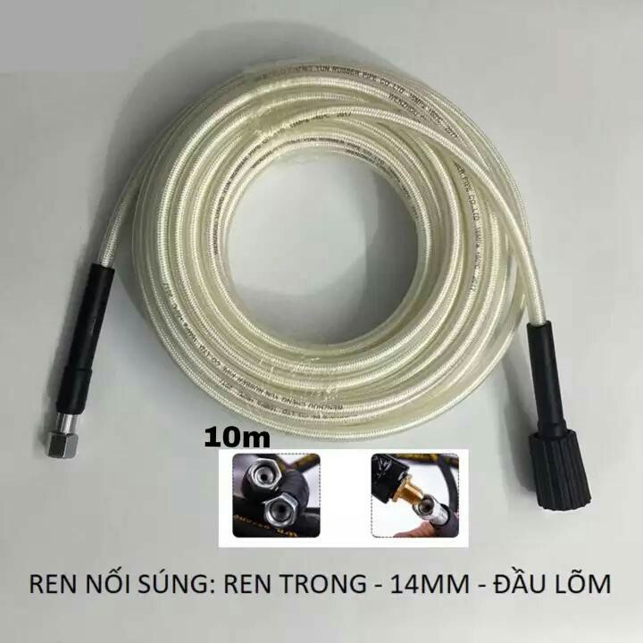 Dây Xịt Rửa Xe Áp Lực Cao 3 Lớp Lõi 10M-15M-20M [Ren 22mm-22mm và Ren 22mm-14mm]