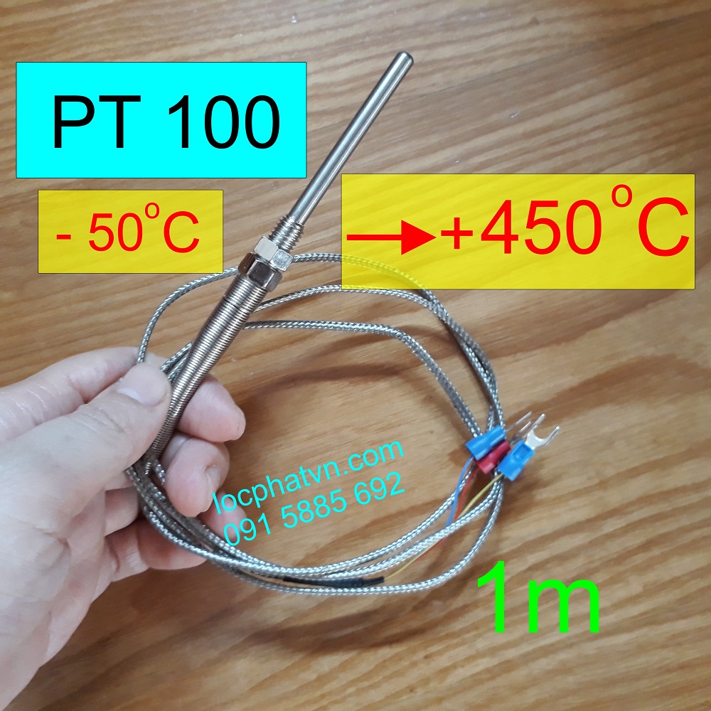 Cảm biến nhiệt độ PT100 - Dài dây 1000 mm, sensor nhiệt độ pt100 3 dây PT100-1M