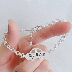 Lắc bạc ta khắc laze miễn phí hình ô tô cho bé_ vòng bạc_ trang sức quà tặng đầy tháng.