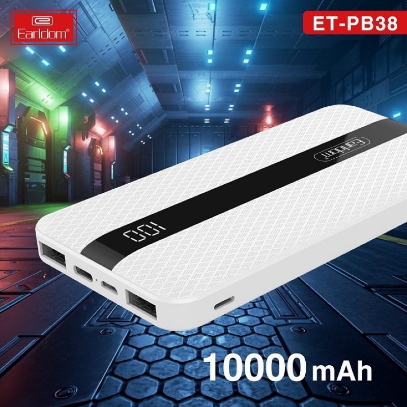 Sạc Dự Phòng Earldom ET-PB38 10.000mah Có Đèn Led Hiển Thị Phần Trăm Pin Công Suất Sạc 2.1A