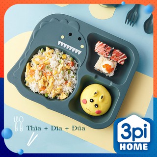 Set Bát Ăn Dặm 4 Món DINNER PLATE Hình Khủng Long, Nấm Ngộ Nghĩnh