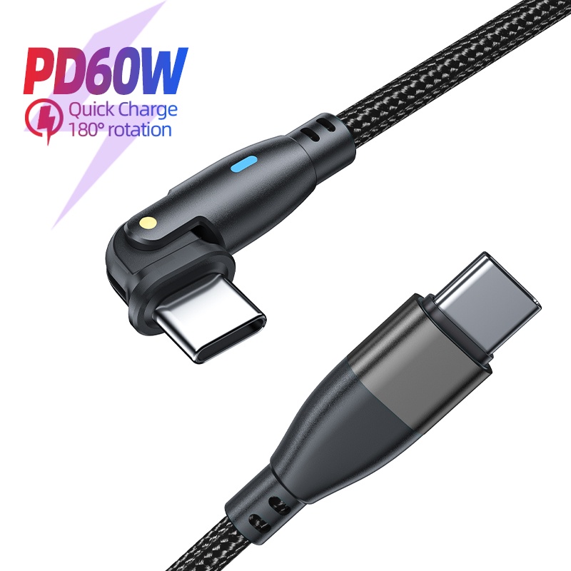Dây cáp sạc nhanh AUFU 180 độ 60W cổng USB C sang USB C 3A cho điện thoại
