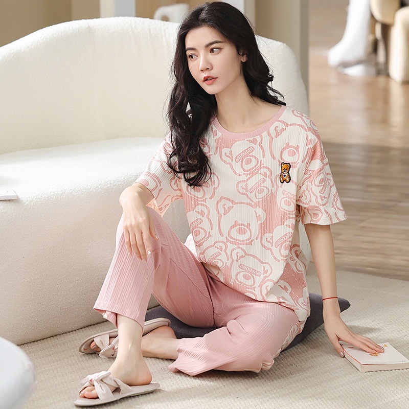 Đồ Bộ Mặc Nhà Nữ Cộc Tay Thun Cotton Thu Đông 2022 ( Hàng Quảng Châu Cao Cấp)