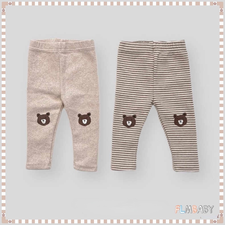 Quần Legging Cotton Kẻ Sọc In Hình Gấu Dễ Thương Cho Bé Gái