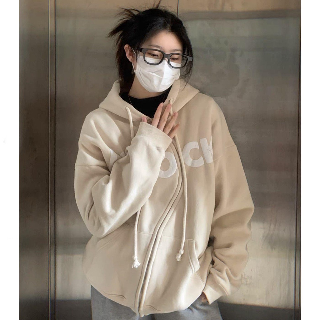 Áo Khoác Hoodie Có Khóa Kéo In Họa Tiết Xốp Phong Cách Harajuku Mới Cho Nữ