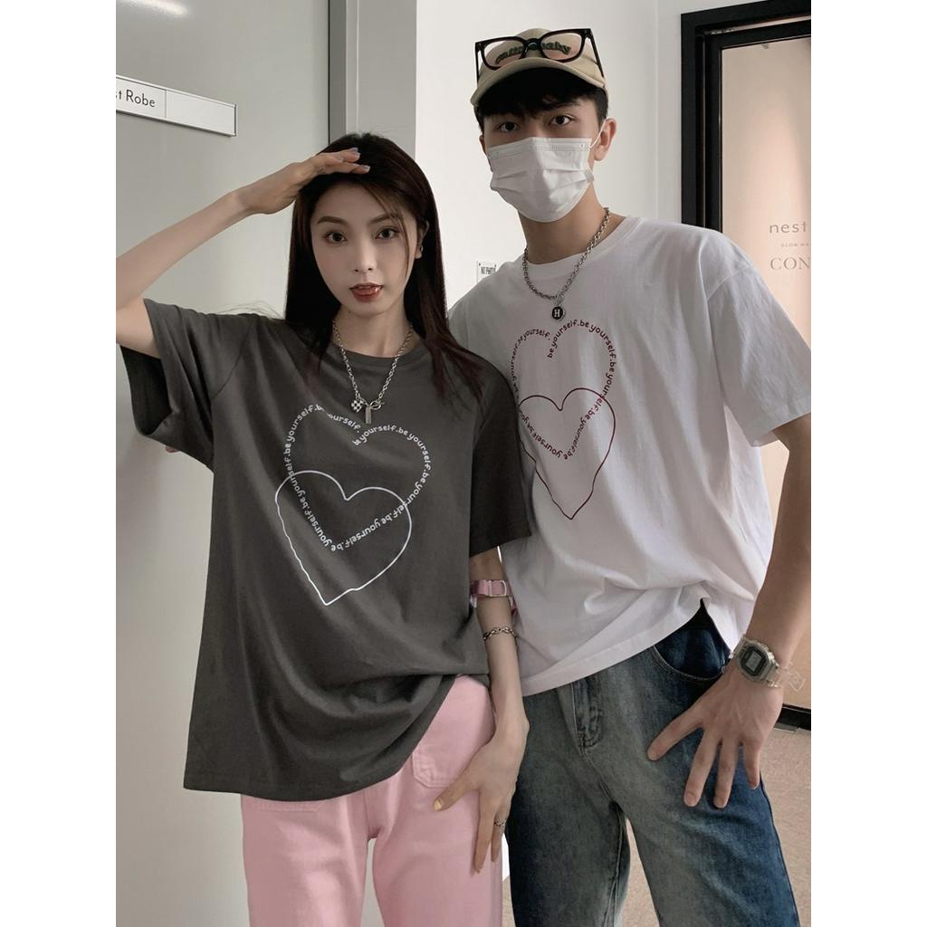 Áo Thun Dáng Rộng Ngắn Tay In Hình Trái Tim 62962