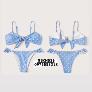 [BKN536] SET BIKINI CHẤM BI NƠ NGỰC MÀU XANH