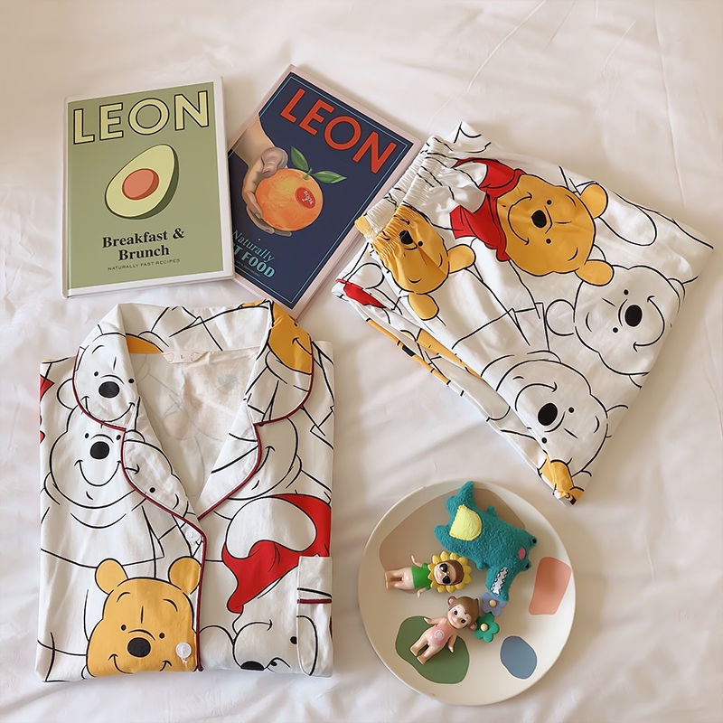 [Bộ Đồ Ngủ Dài Tay Màu Đỏ Hình Gấu Pooh Cho Nữ