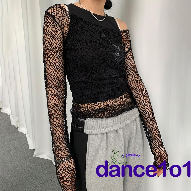 Áo Trễ Vai Tay Dài Xuyên Thấu Cho Nữ Nhảy 1O1-