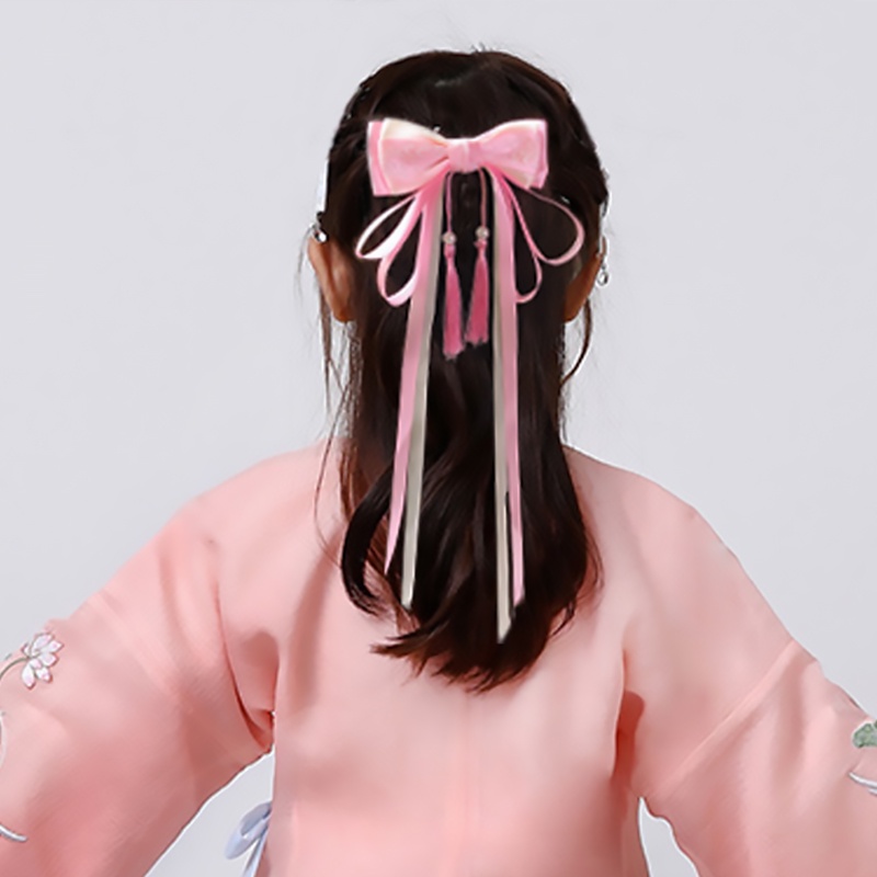 Dây Cột Tóc Nơ Ruy Băng Sứ Trắng Xanh AKKU