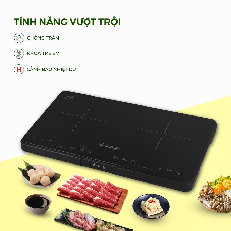 BẾP TỪ DƯƠNG ĐÔI DREAMER CHỐNG TRÀN DKA-DIC135B  - DKA-DIC135G  - Giao màu ngẫu nhiên - bảo hành 12 tháng