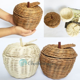 Giỏ đựng đồ hình quả táo nhỏ để bàn bằng mây tự nhiên trang trí, đồ chơi cho bé, phụ kiện chụp ảnh, decor