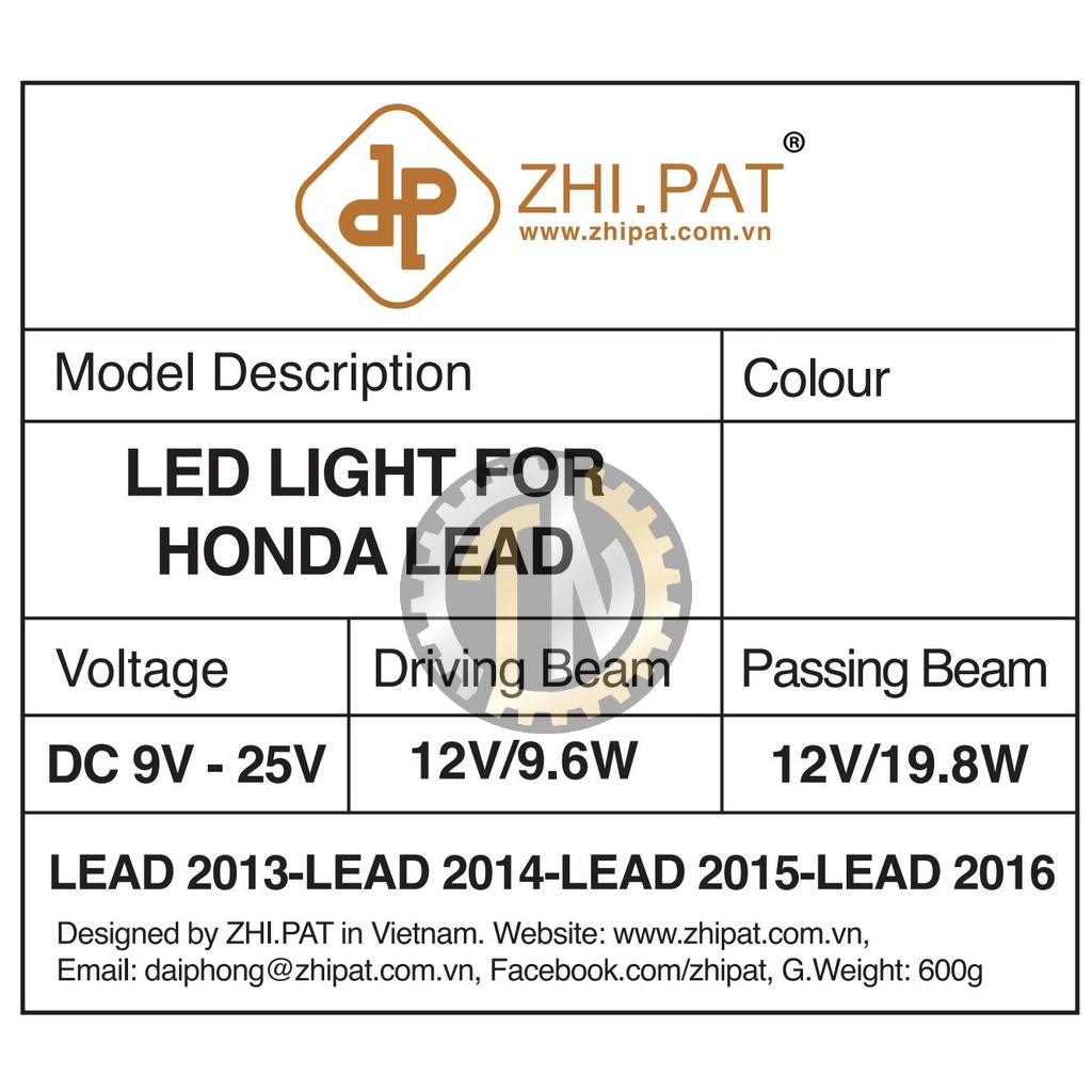 Đèn led 2 tầng cho LEAD 125 đời 2013-2016 chính hãng ZHIPAT màu đen