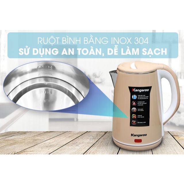 Bình đun siêu tốc Kangaroo 1.5 lít KG-18K1 -Chính Hãng trưng bày 99%-Bình 2 lớp với vỏ ngoài nhựa PP không chứa BPA