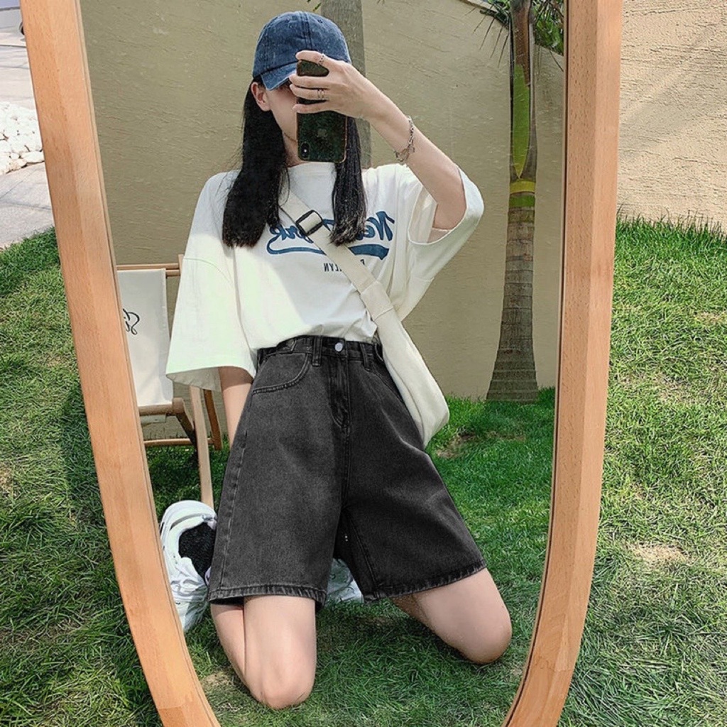 Quần Đùi Jeans Cạp Cao Nữ Phong Cách Ullzang,Quần Short Giữa Eo Chất Bò Cao Cấp