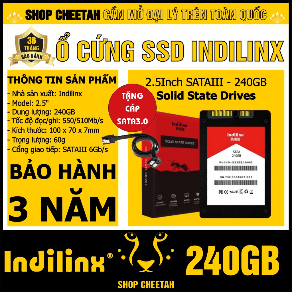 Ổ cứng SSD 2.5” Indilinx 240GB – CHÍNH HÃNG – Bảo hành 3 năm –Tặng cáp dữ liệu Sata 3.0