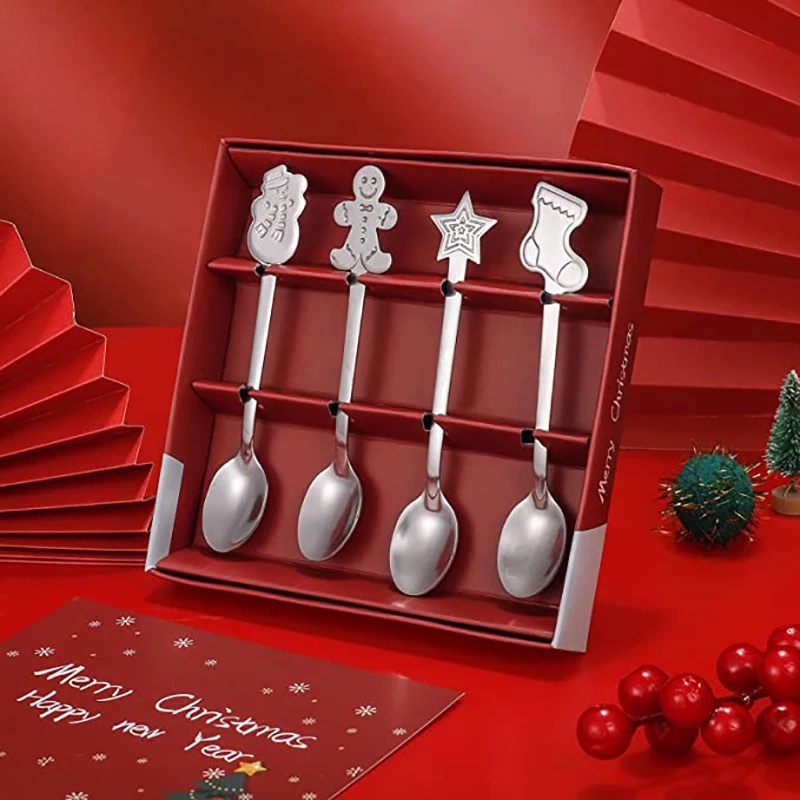 Bộ 4 Muỗng Cà Phê Bằng Thép Không Gỉ Hình Cây Thông Giáng Sinh