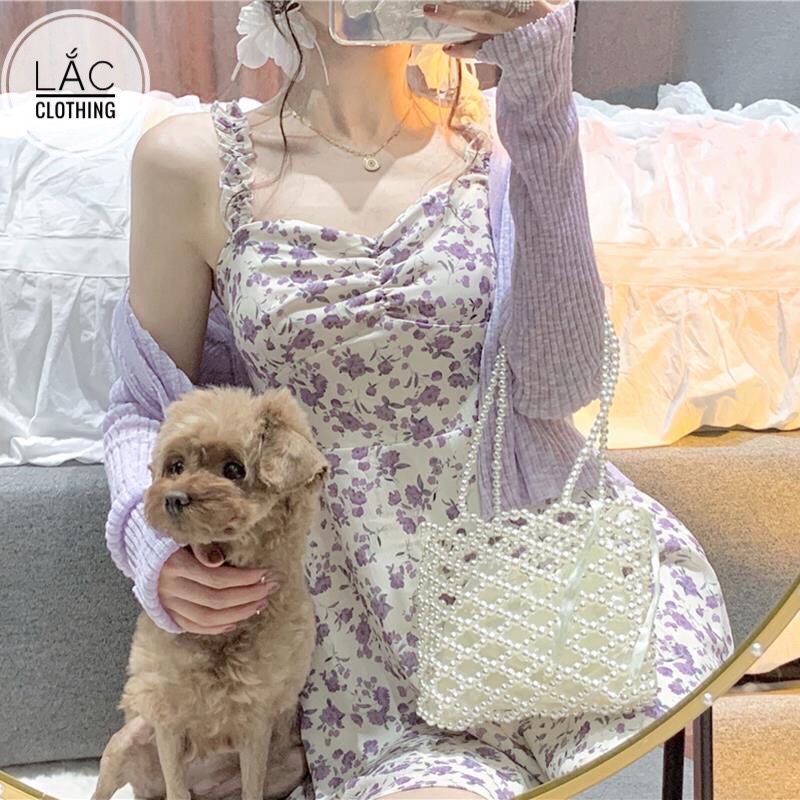 Set Váy Hai Dây + Áo Cardigan Len Tím Mỏng Phong Cách Bánh Bèo 2021
