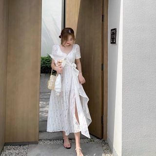 Đầm maxi cổ v cột eo