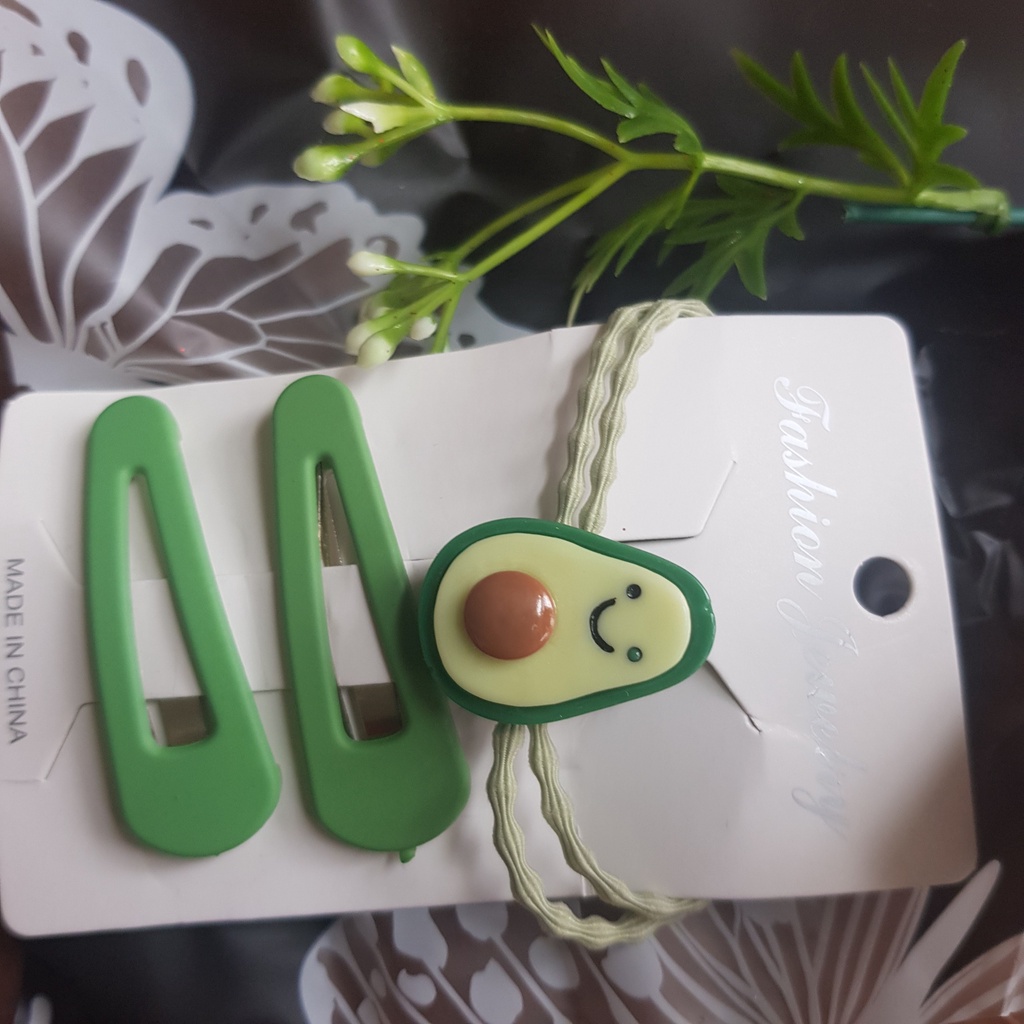 Kẹp Tóc Và Dây Buộc Tóc Quả Bơ  siêu cute