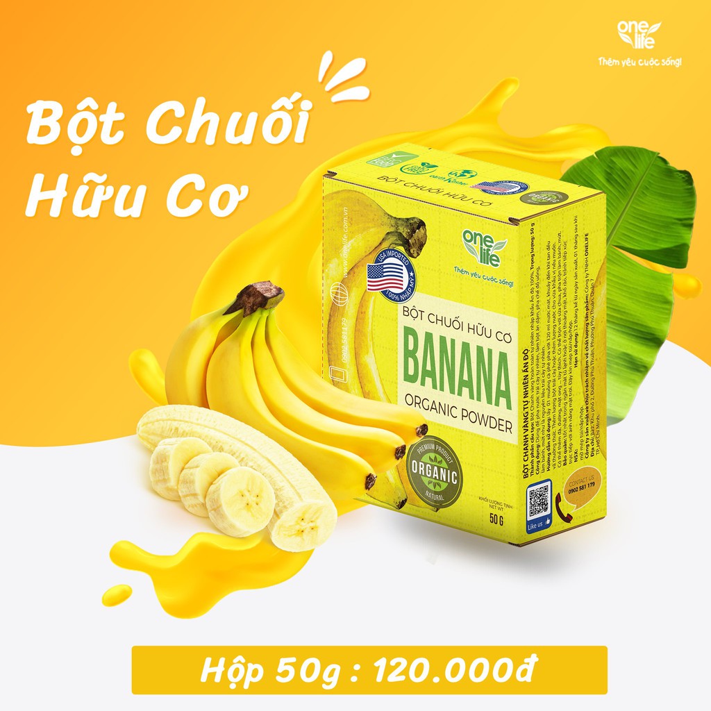 [Free Ship & Quà tặng sức khỏe] Hộp 50gr Bột Chuối Organic (Nhập Khẩu Mỹ ) hòa tan nguyên chất, giảm cân, không đường