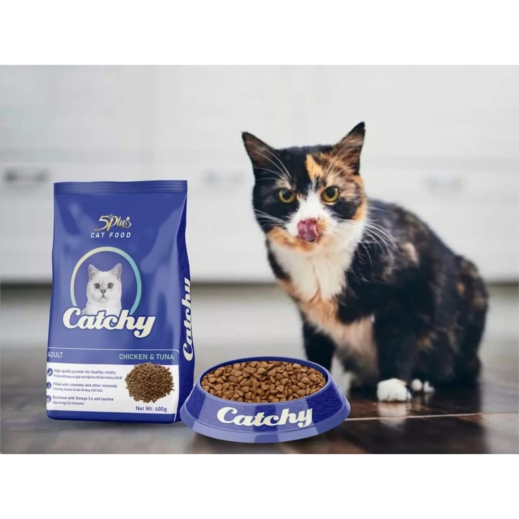 400gr - Hạt Catchy cho Mèo trưởng thành trên 12 tháng tuổi vị thịt gà và cá ngừ ít mặn