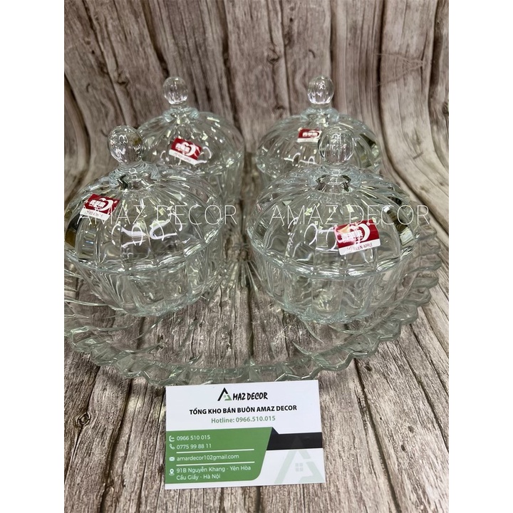 SALE NHẤT NĂM Thố hũ thủy tinh đựng mứt có nắp hạt dưa hình quả bí ngô dày dặn chất lượng cao