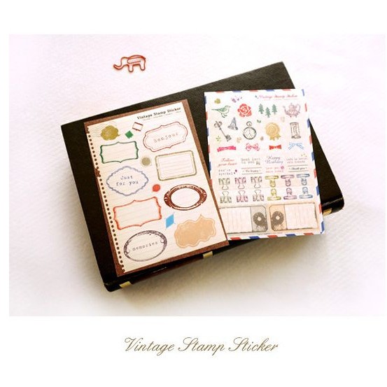 Decorme Sticker vintage stamp phong cách cổ điển trang trí sổ tay, bullet journal set 6 tấm