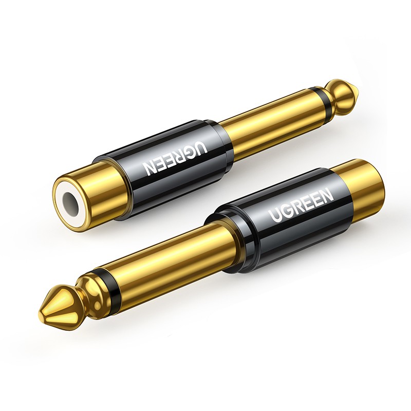 Đầu chuyển đổi UGREEN cổng RCA sang giắc 6.5mm 6.35mm 1/4 bằng đồng nguyên chất mạ vàng cao cấp tiện lợi