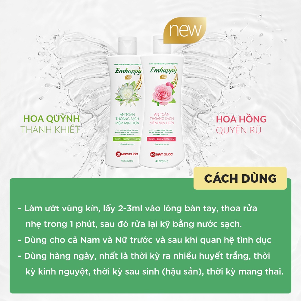 Dung dịch vệ sinh phụ nữ Emhappy Nam Dược hương hoa quỳnh chai 120ml