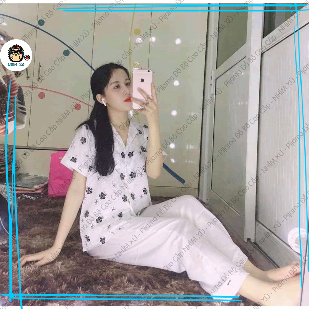 Đồ Bộ Ngủ Pijama Mặc Nhà Áo Tay Ngắn Quần Dài Vải Satin Hàn Quốc CC