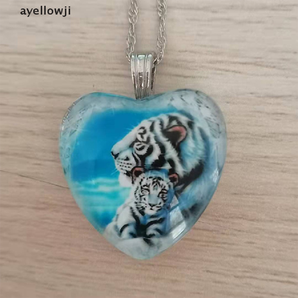 【owj】MỚI Vòng cổ mặt hình con hổ pha lê trái tim mẹ và con trai sang trọng