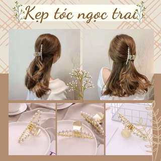 Kẹp tóc ngọc trai kim loại cán trơn - kẹp tóc hàn quốc - kẹp càng cua
